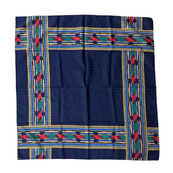 Vintage Italian Scarf Aztec Polyester Western Italy 1990s Blue Red Green - Picture 2 of 6